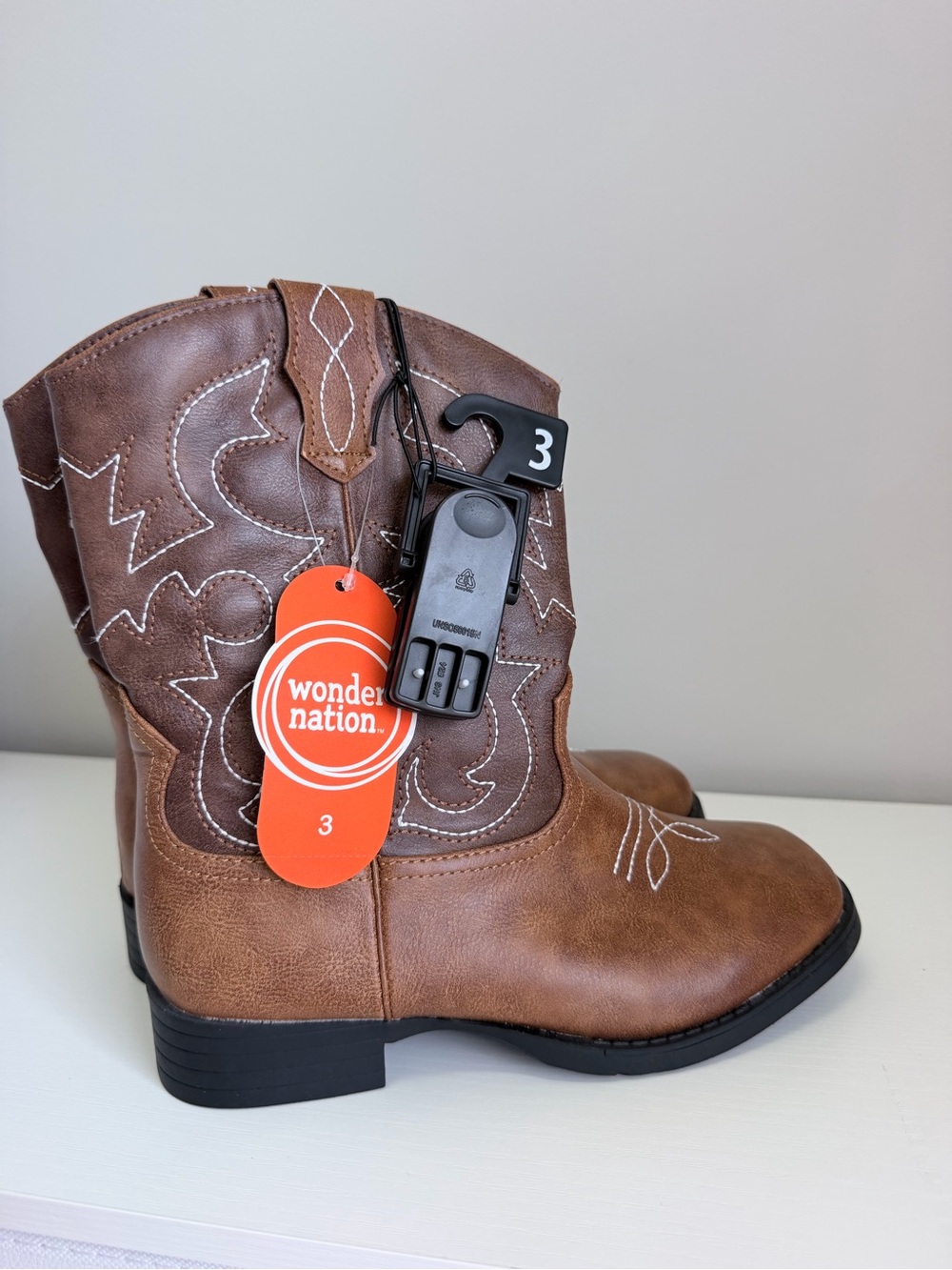wonder nation Brown Kids Western Cowboy Boots with White Stitching